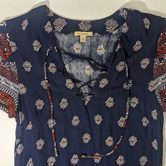 USED - Size S Womens ANAMA Short Sleeve Dress Viscose Navy - Picture 4 of 7